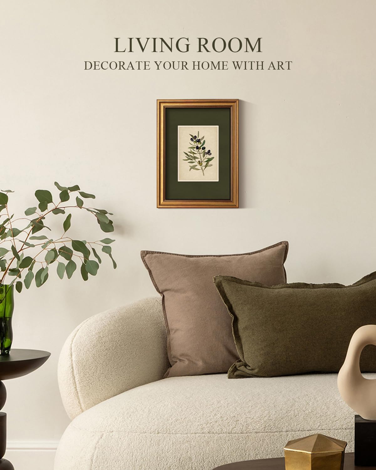 VIYYIEA Vintage Gold Framed Wall Art, Olive Canvas Painting, Vintage Olive Tree Decor for Kitchen, Farmhouse Aesthetic Botanical Pictures, Minimalist Canvas for Bedroom Bathroom Living Room, 12x16inch
