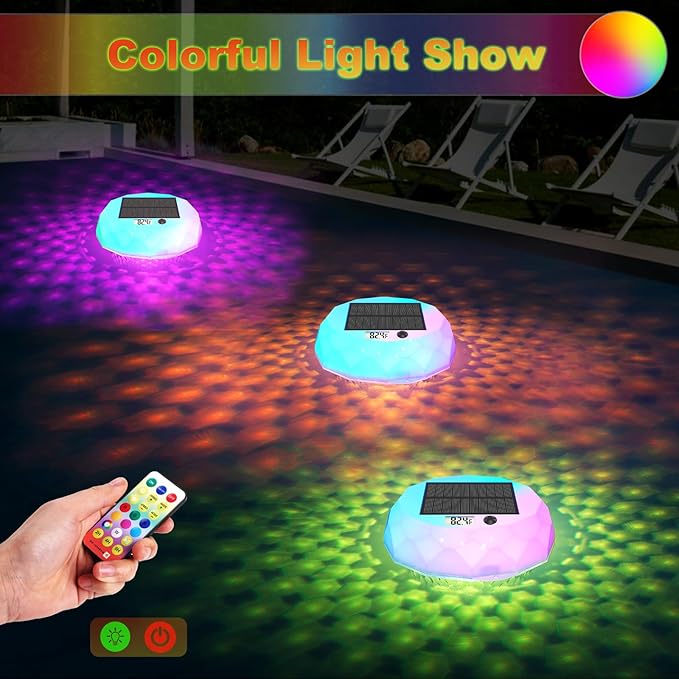 Dosificador de cloro flotante solar con termómetro y luz LED miniatura 5