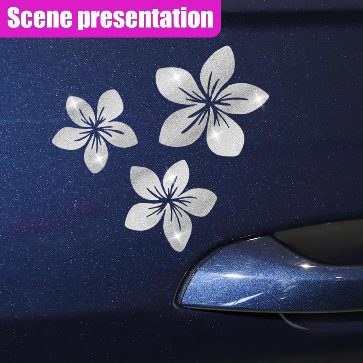 Creative Flower Car Decal Sticker - Waterproof Vinyl Decal Car Window Bumper Sticker, Sparkling Blossom Automotive Exterior Decoration Accessories for Motorcycle Wall Laptop Decals(Silver) image 3
