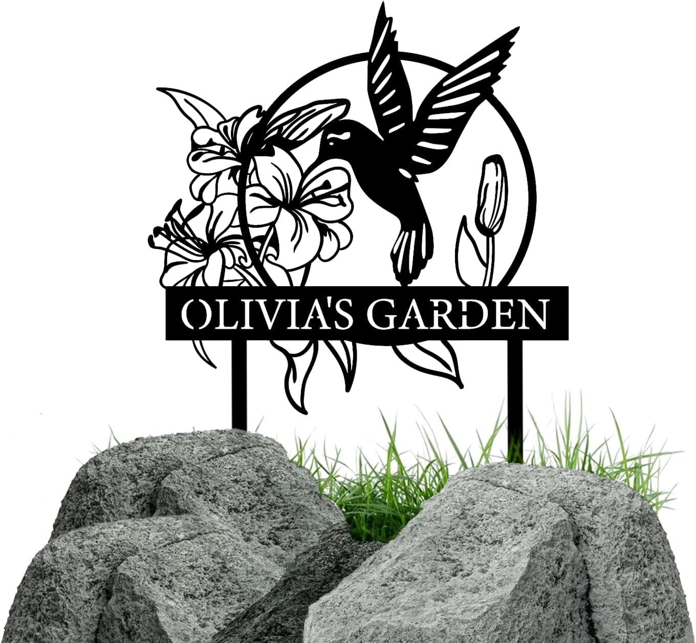 Personalized Garden Sign with Stakes Hummingbird Sign Grave Marker Custom Metal Garden Sign with Stakes, Custom Garden Name Sign, Yard Decor, Gardener Decor