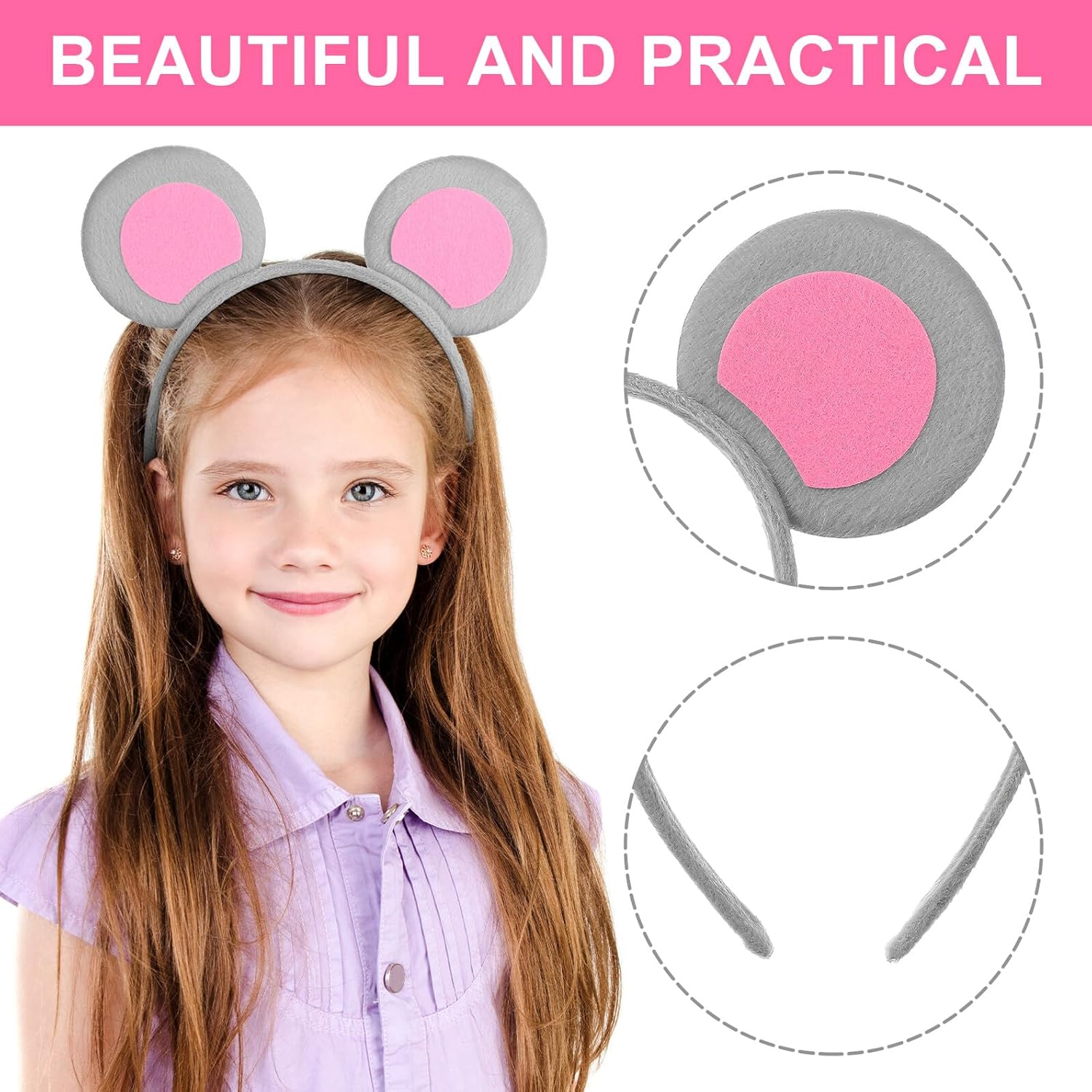 Beaupretty Mouse Ears Headband, 6pcs Mouse Costume Accessory Rat Ears Headband Kids Gray Cartoon Animal Headwear Cosplay Party Photo Props - Image 9