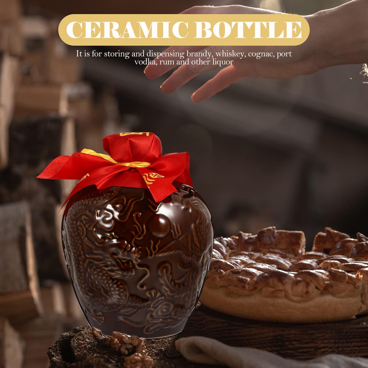 Ceramic Wine Bottle 1000ml Brown Vintage Style Sealed Jar
