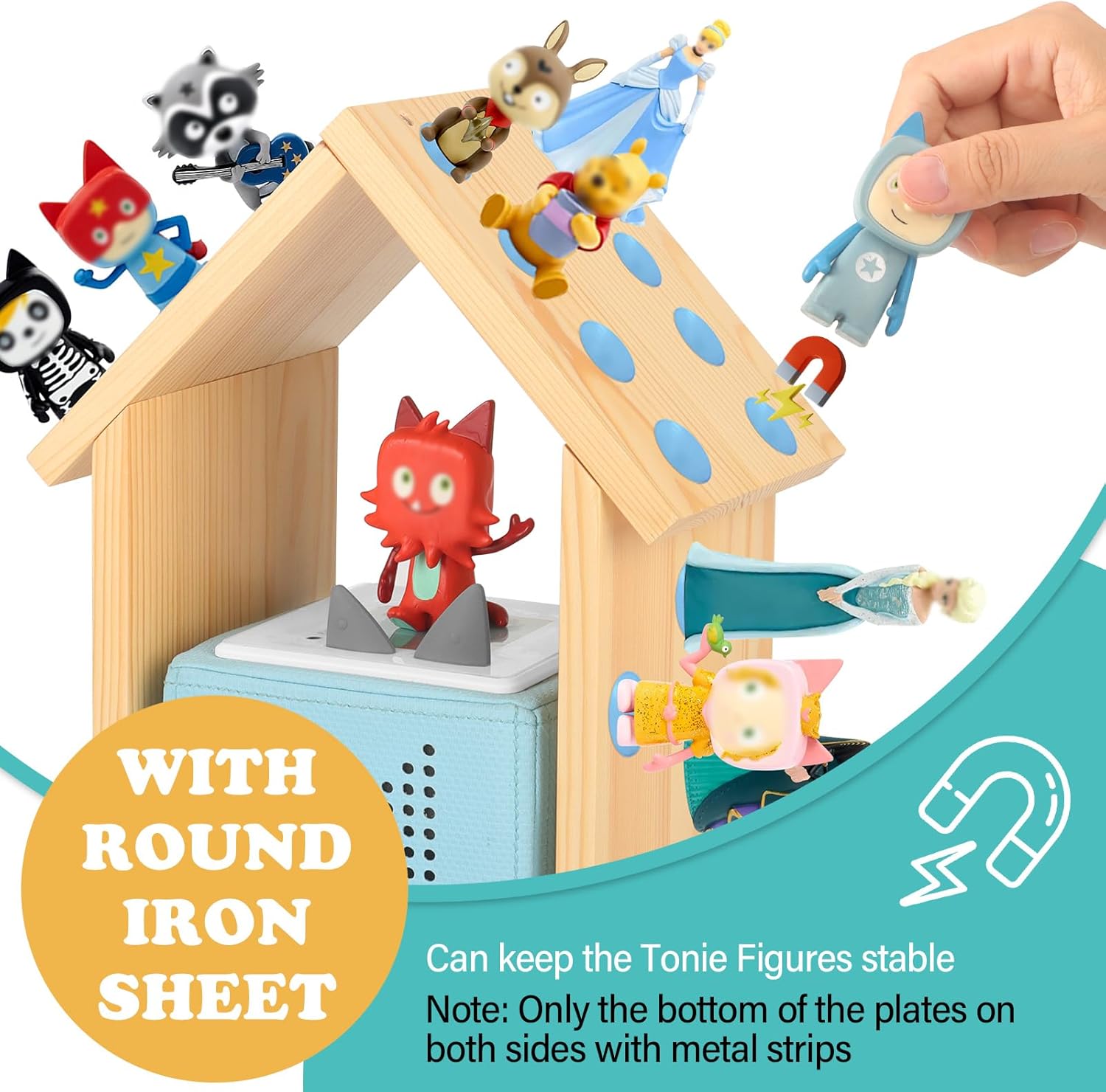 DIY House for Tonies Box Storage Organizer Shelf for 40 Tonie Figures (with 40Pcs Magnetic Adhesive Metal Plate), Compatible with TonieBox 1/2 Player Tonies Box Characters for Children Room