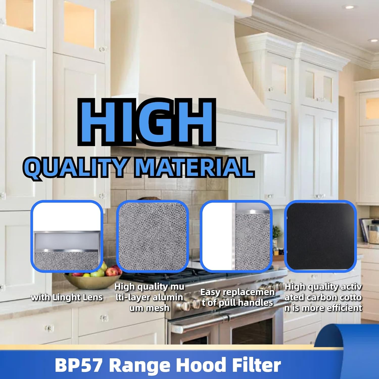 BP57 Range Hood Filter with Light Lens 11-3/8 x 11-3/4 In 1-Pack Stove Hood Vent Aluminum Grease Air Filter for Broan-NuTone 43000 Series Kitchen Exhaust Range Hood - Image 4