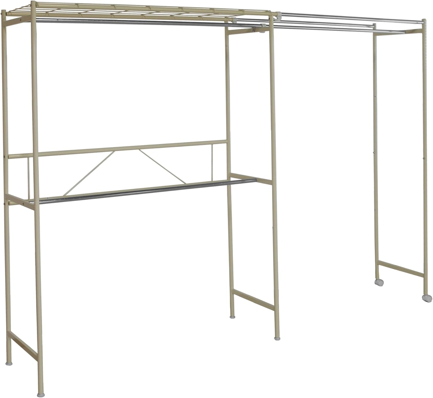 ランキング ハンガーラック金属製クローゼット収納延長可能ワードローブ棚付きcm 160c インテリア 装飾