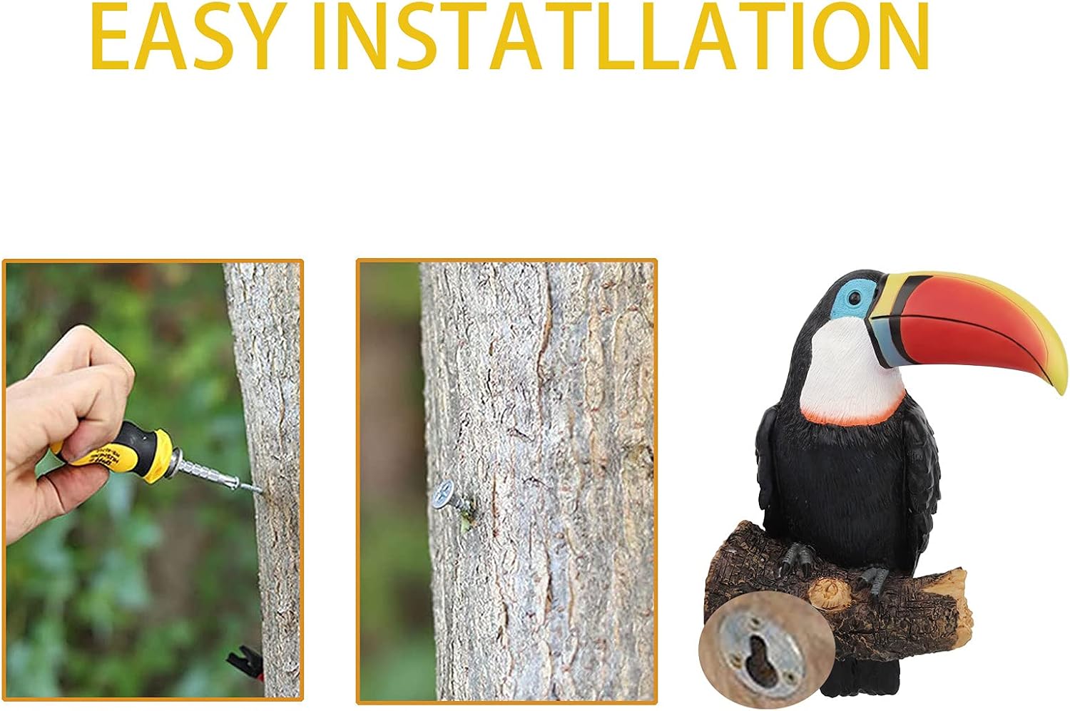 Realistic Toucan on Stump Lifelike Bird Sculptures Statues Tropical Animal Resin Figurine Tree Face Peeker for Patio Yard Hanging Ornaments Decor