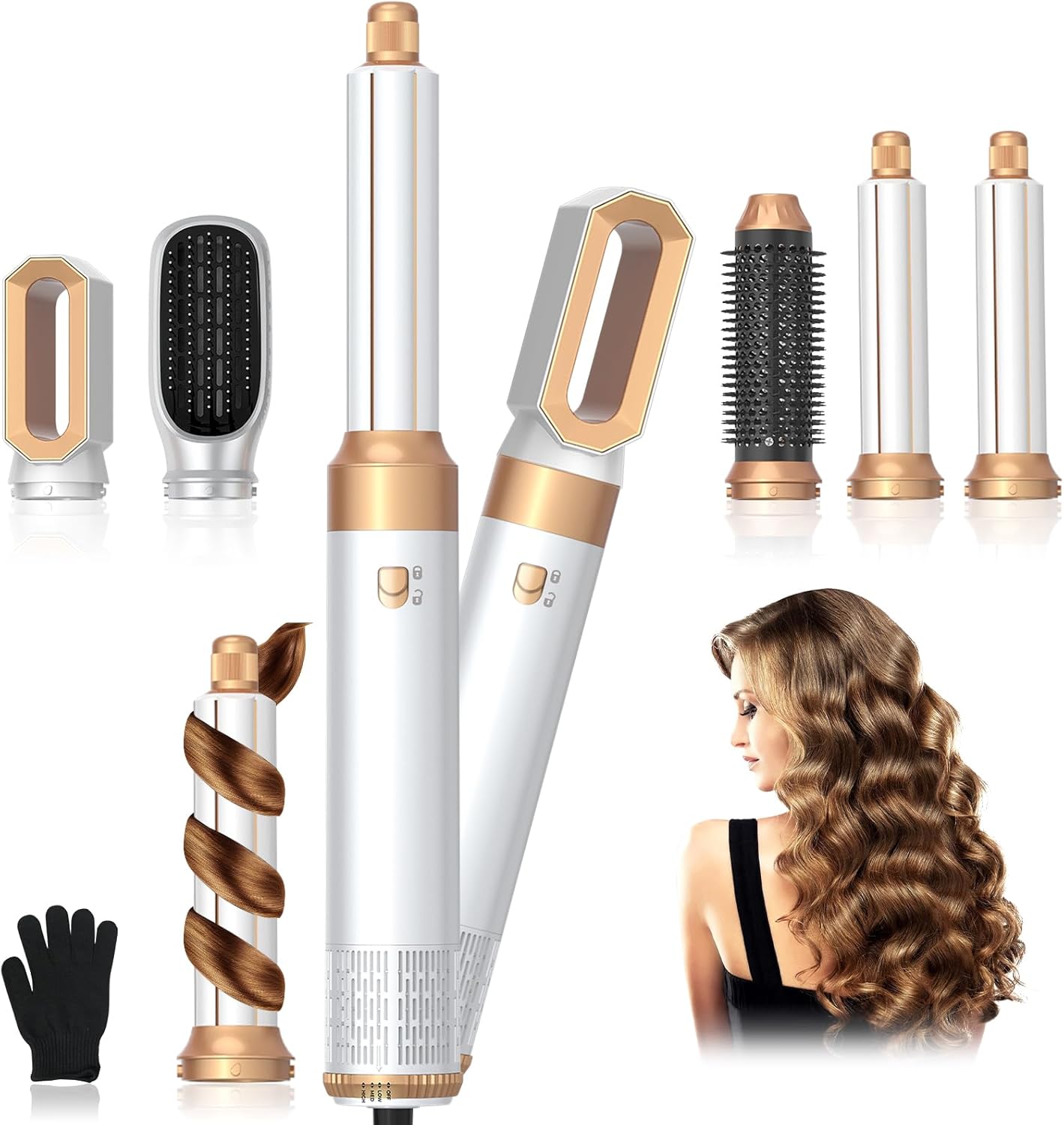 Journeyside Airstyler Set, Professional Hot Air Brush Set, 1000 W, Multi-Function Hair Styler with 5 Reserves, Multistyle 5-in-1 Automatic Hair Straightener for Styling, Volumizing and Smoothing