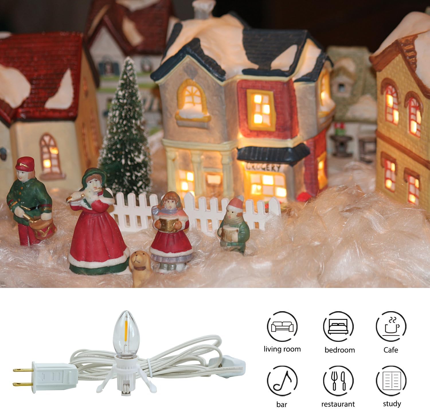 Accessory Cord with C7 LED Light Bulbs, 6Ft Indoor Blow Mold Light Cord with Male and Female Plugs for Halloween Pumpkins Christmas Village Houses and Craft Projects Decoration 4Pack