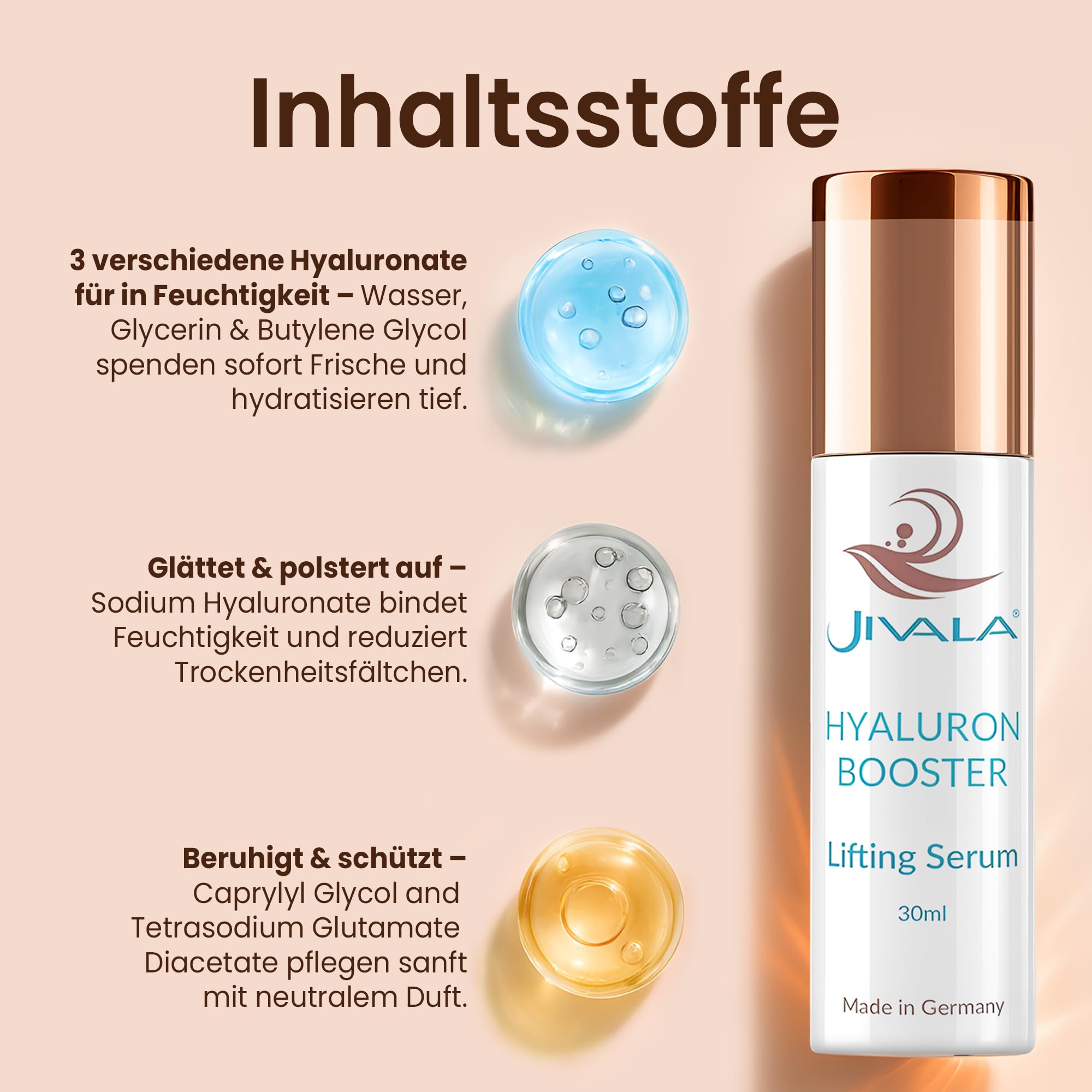 Hyaluron Booster Serum 30ml - intensives Feuchtigkeits & Anti-Aging Serum mit hochdosiertem 3-fach Hyaluronkomplex - Für pralle, glatte und strahlende Haut - Made in Germany