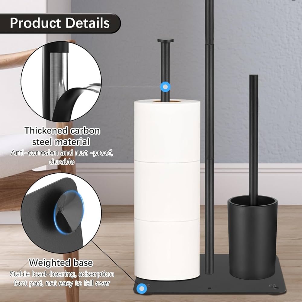 Porta Carta Igienica Con Scopino | Acciaio Inox | Senza Foratura | Con Scaffale Per Oggetti - Foto 8