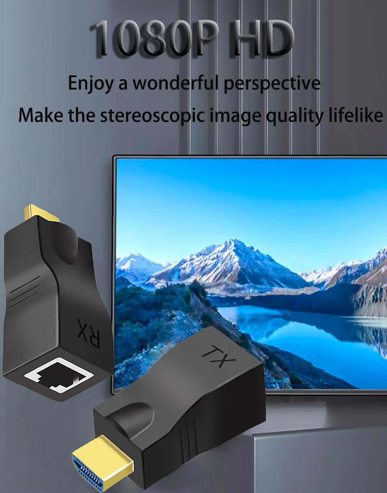 Hdmi Extender Over Ethernet Cat 5e/ 6 Cable, HDMI to RJ45 Ethernet Network Converter, Support Audio Video 1080P UP to 98FT(30m), Suitable for HDTV, PS3 4, Projector, Monitor (NOTE: Used in Pairs) 4