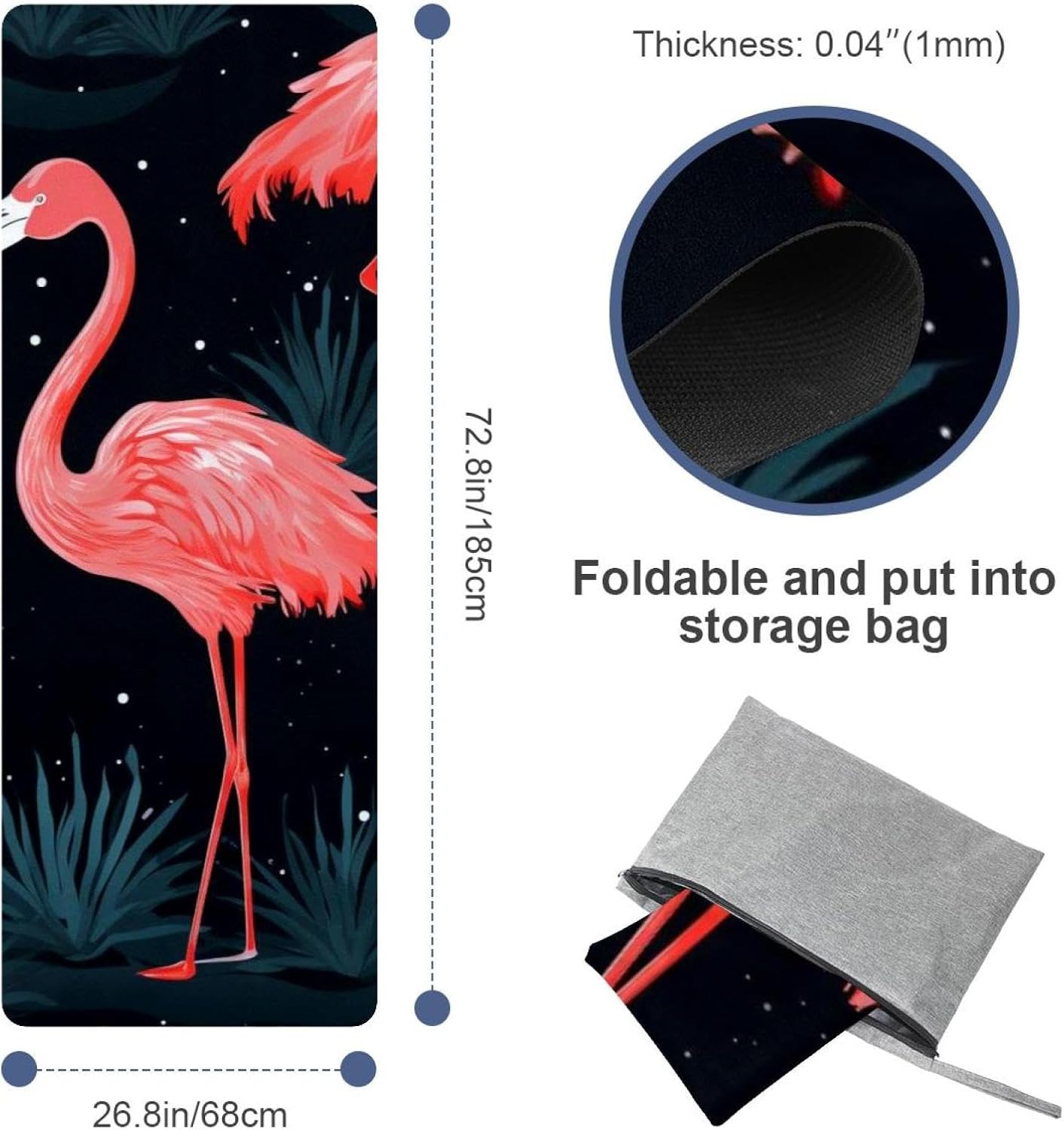 Yoga Towel, Tropical Flamingo Pattern Non Slip Sweat Absorbent Hot Yoga Mat Towel for Hot Yoga, Pilates and Fitness - 72.8" x 26.8"