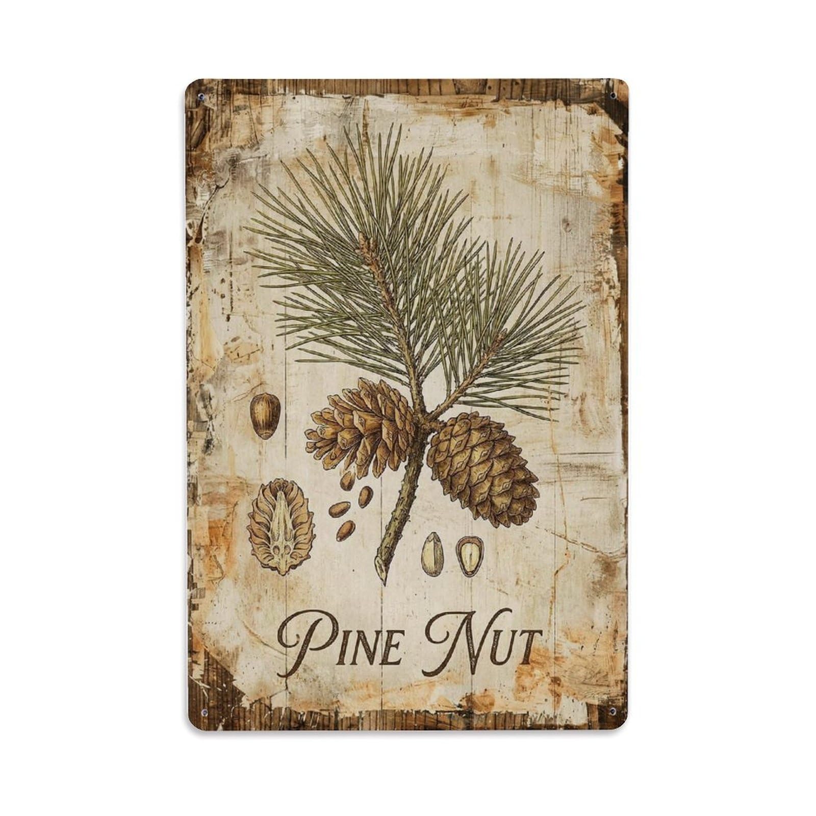 Fqnyr Style Pine Nut Tree 1 Metal Tin Sign Plaque Wall Decor For Cafe, Club Bar, Office, Home Garden Metal Poster 8X12inch