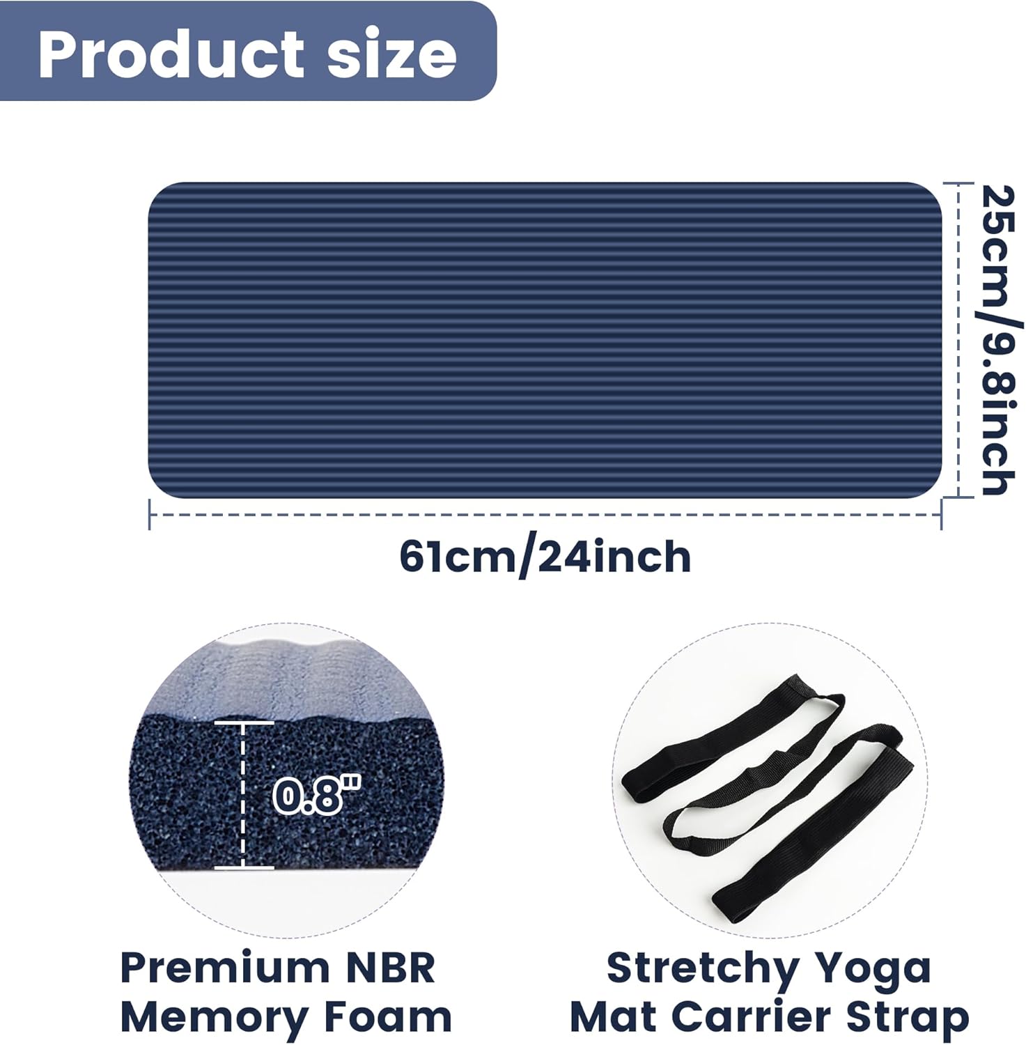 ヨガ膝パッドクッション 厚さ0.8インチ (20mm) ヨガマット キャリアストラップ付き 痛くならない 膝 肘 手首 背中 ワーク