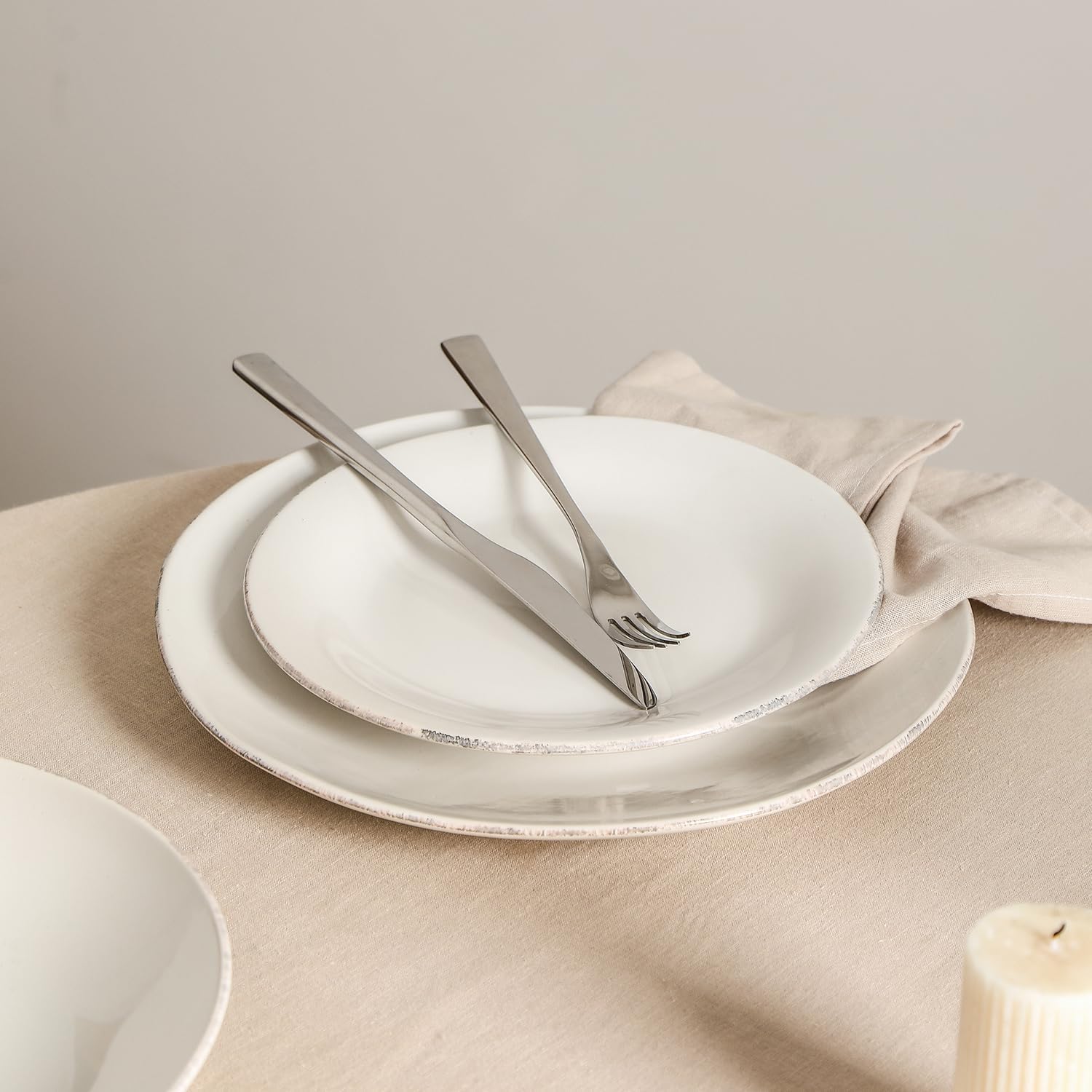 Stone Lain Essence 12-Piece Dinnerware Set Stoneware, Plates and Bowls Set, Dishwasher and Microwave Safe, Dish Set for 4, White