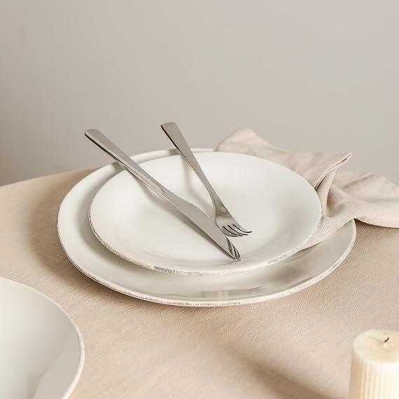Stone Lain Essence 12-Piece Dinnerware Set Stoneware, Plates and Bowls Set, Dishwasher and Microwave Safe, Dish Set for 4, White
