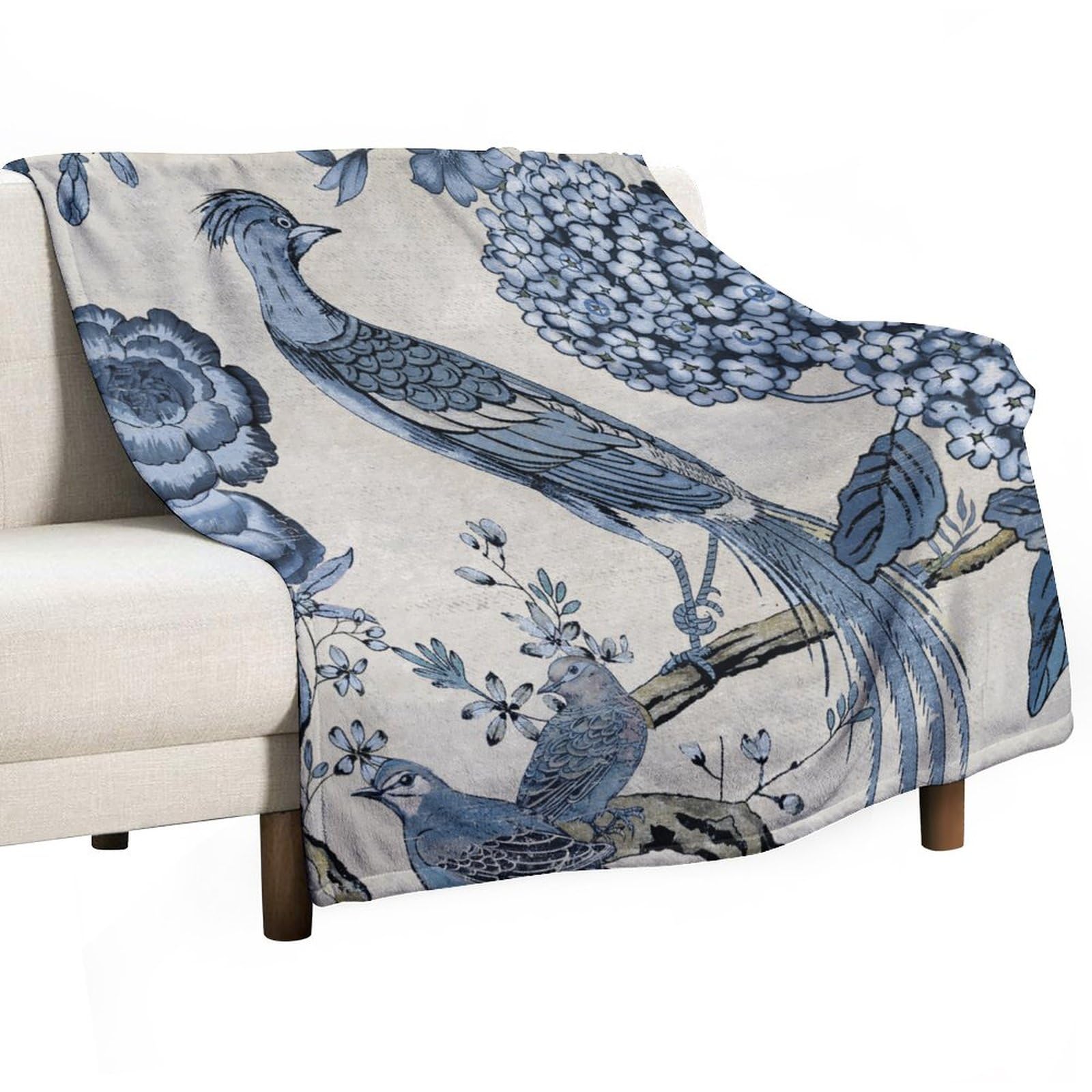 Couverture douce pour bébé literie polaire anti-froid bleu motif oiseau