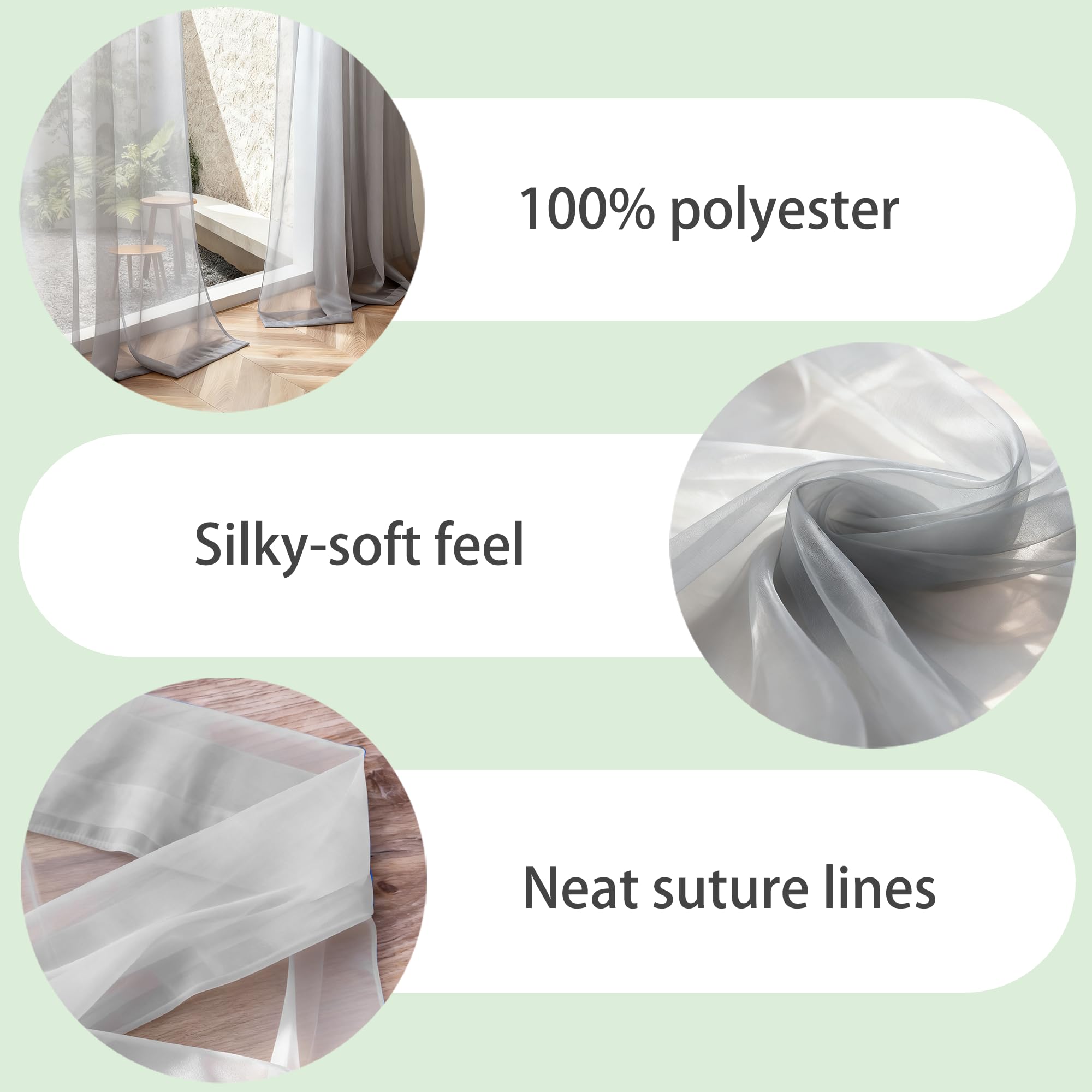 Voile Vorhänge mit Ösen 210 x 205 cm Luftig Gardinen Transparent mit Ösen Modern Und Langlebig für Jedes Fenster, Gardinen Und Vorhangsysteme, Hellgrau