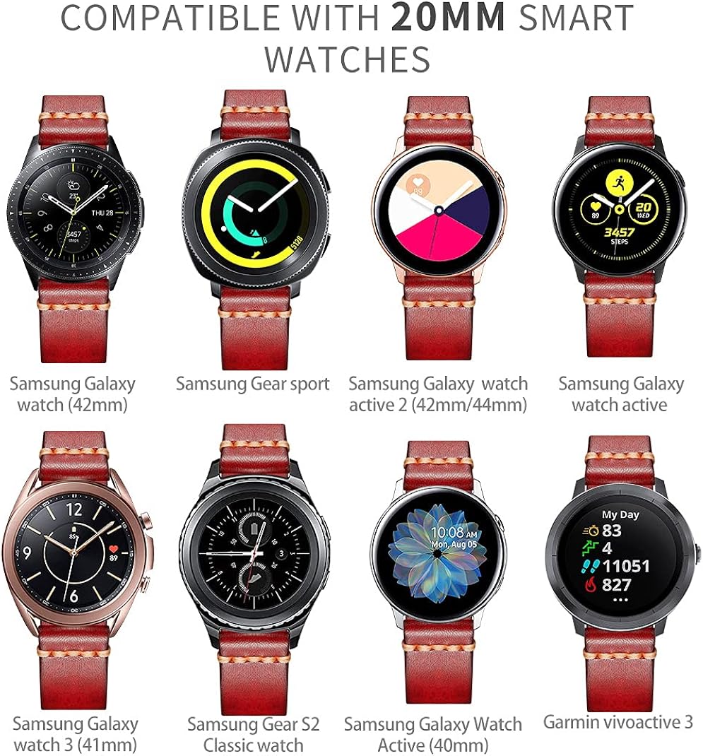 Miniatura 2 de Bandas de cuero para reloj inteligente compatible con Samsung Galaxy Watch 1.654inActiveWatch 3 1.614in, Huawei Watch GTGT2 1.654in, Amazfit GTSBip