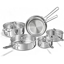 Tri-Ply Stainless Steel Cookware Set, 10pcs Pots and Pans Set Non Toxic