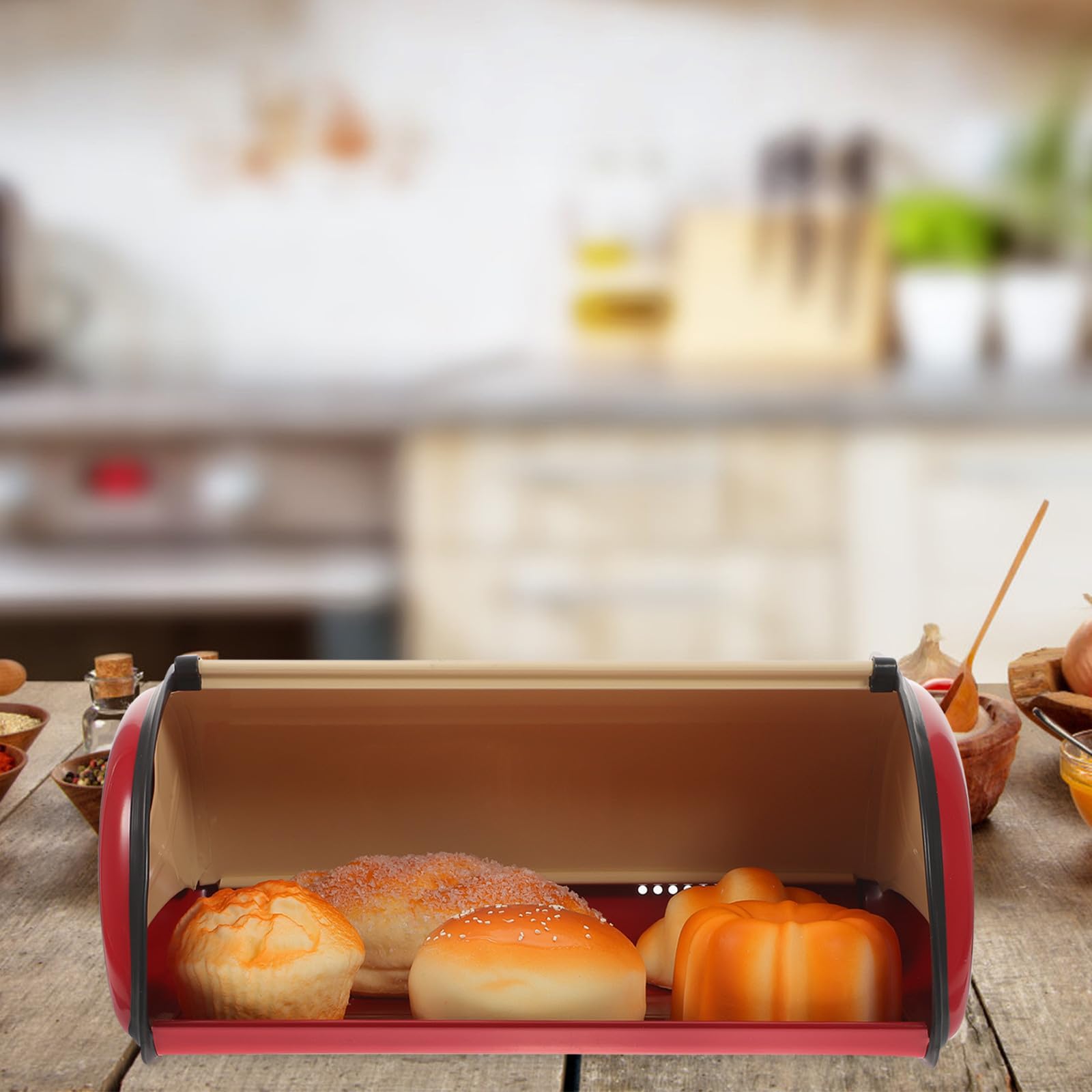 UKCOCO Portapane da Cucina Grande in Ferro Rosso per Negozio di Pane