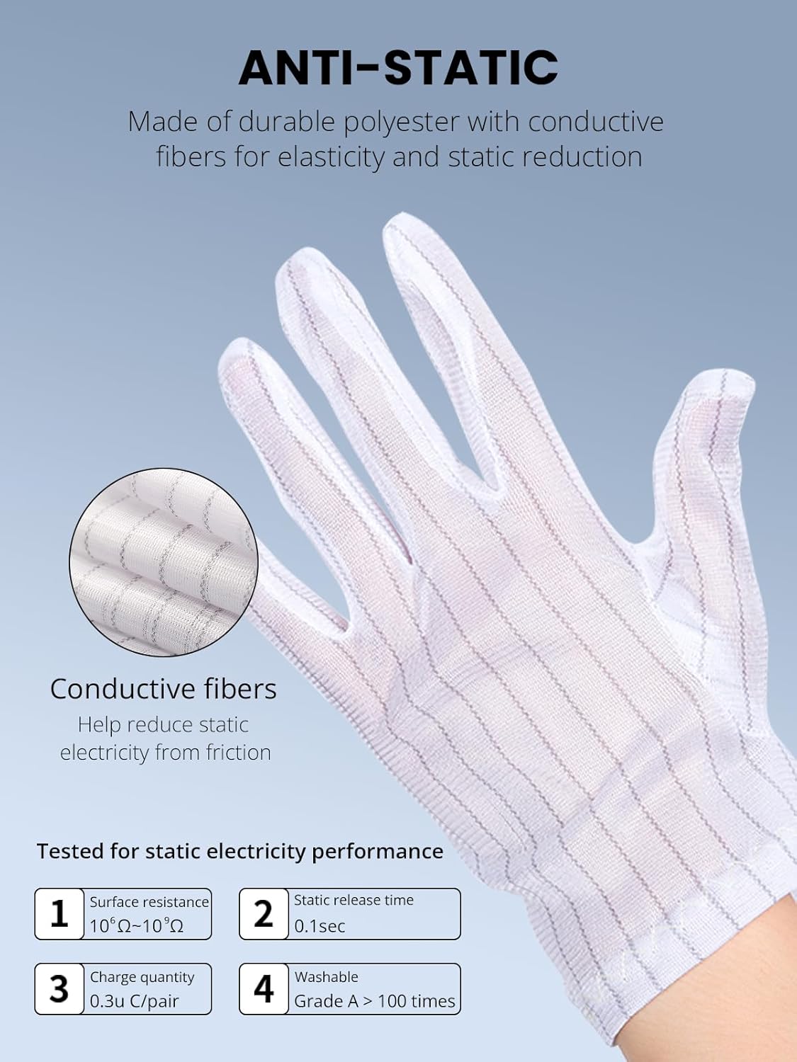 10 Pairs Thin Polyester Safety Gloves, Anti-Static Work Gloves for Electronics, Breathable, Portable, High Resistance Carbon Fiber for Industrial Application/CMOS Sensor/Precision Instruments