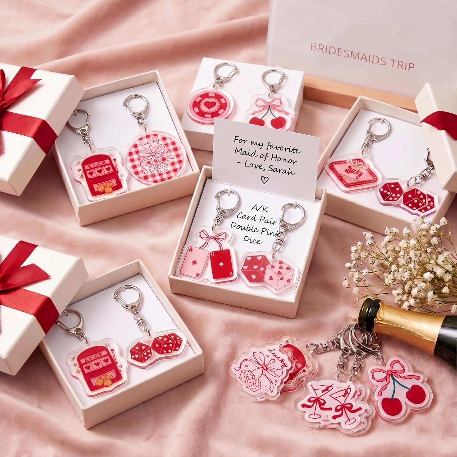 Equsion 20 Pcs Lucky Love Bachelorette Party Favors Casino Keychains Bulk Acrylic Keychains for Vegas Themed Bachelorette Casino Bridal Shower Party Favors Gifts