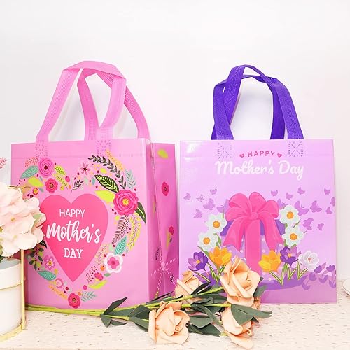Miniatura 4 de HADDIY Bolsas de regalo para el Día de la Madre con asas, 16 bolsas de dulces florales no tejidas a granel para envoltura de regalos y recuerdo de