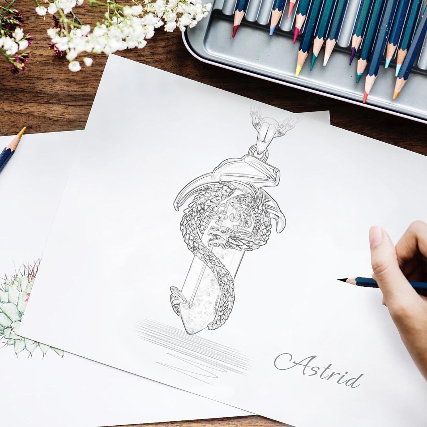 AEONSLOVE Dragon & Phoenix Necklace with Healing Crystal – Amethyst/Obsidian/Turquoise/Lapis Lazuli/Malachite/Clear Quartz/Rose Quartz/Carnelian Crystal Jewelry Gifts for Women Men - Image 8