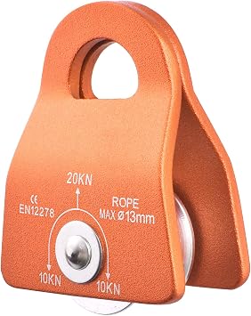 YAPJEB Micro Aluminum Pulley 20kN 8-12mm Single Swing Pulley Mobile Side Plates for Arborist Rigging Backyard Zipline Trolley