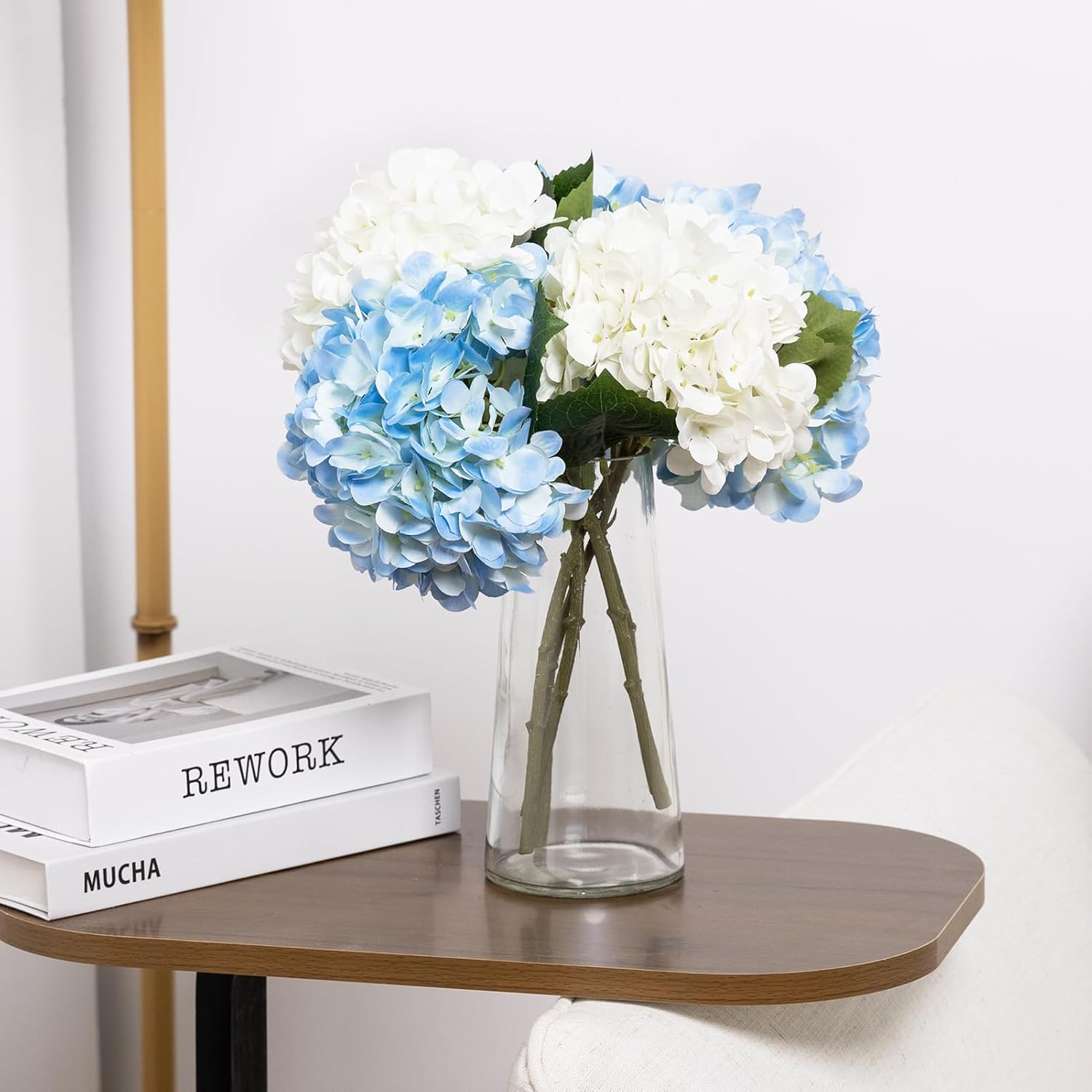 Auihiay 14 PCS Artificial Hydrangea Flowers Bouquets, 13.8" x 7.9" Silk Hydrangea Flowers with Stems and Leaves, Fake Hydrangea Bouquets for Room Party Wedding Table Centerpieces (Blue)