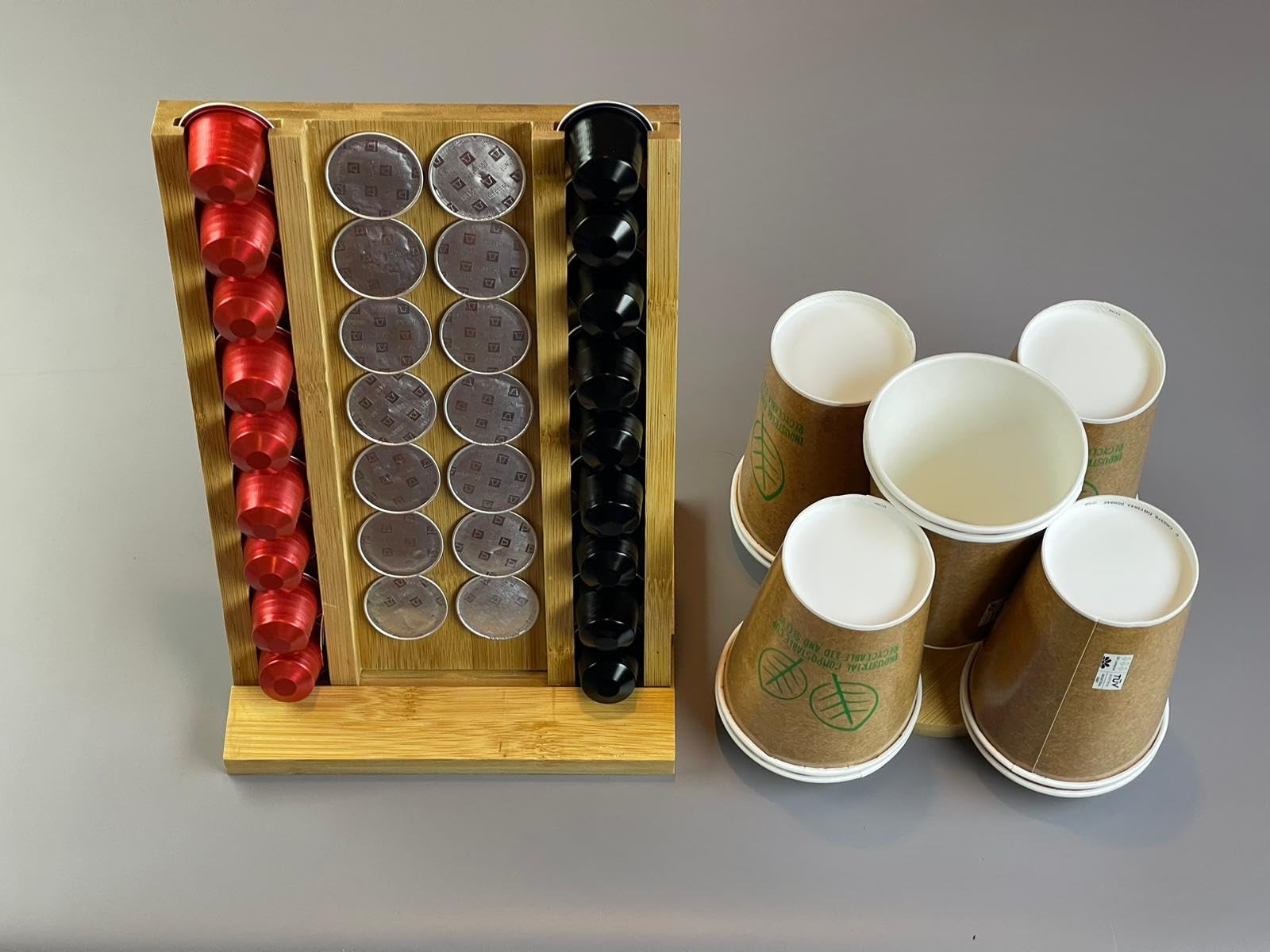 electromax Wooden Coffee Capsule Stand Coffee Pods Plus coffer cup Holder Bamboo Standing Station, Light Oak