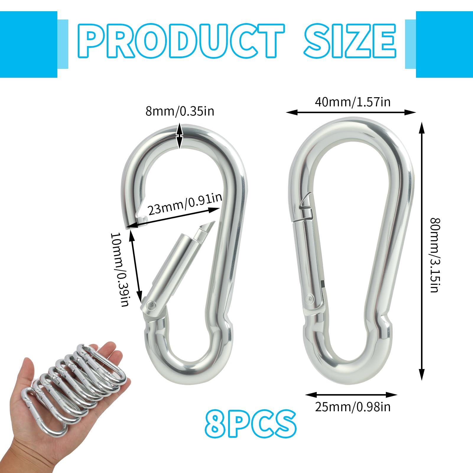 8x Karabinerhaken Edelstahl 8x80mm - Robust & Wetterfest Für Outdoor & Schaukel