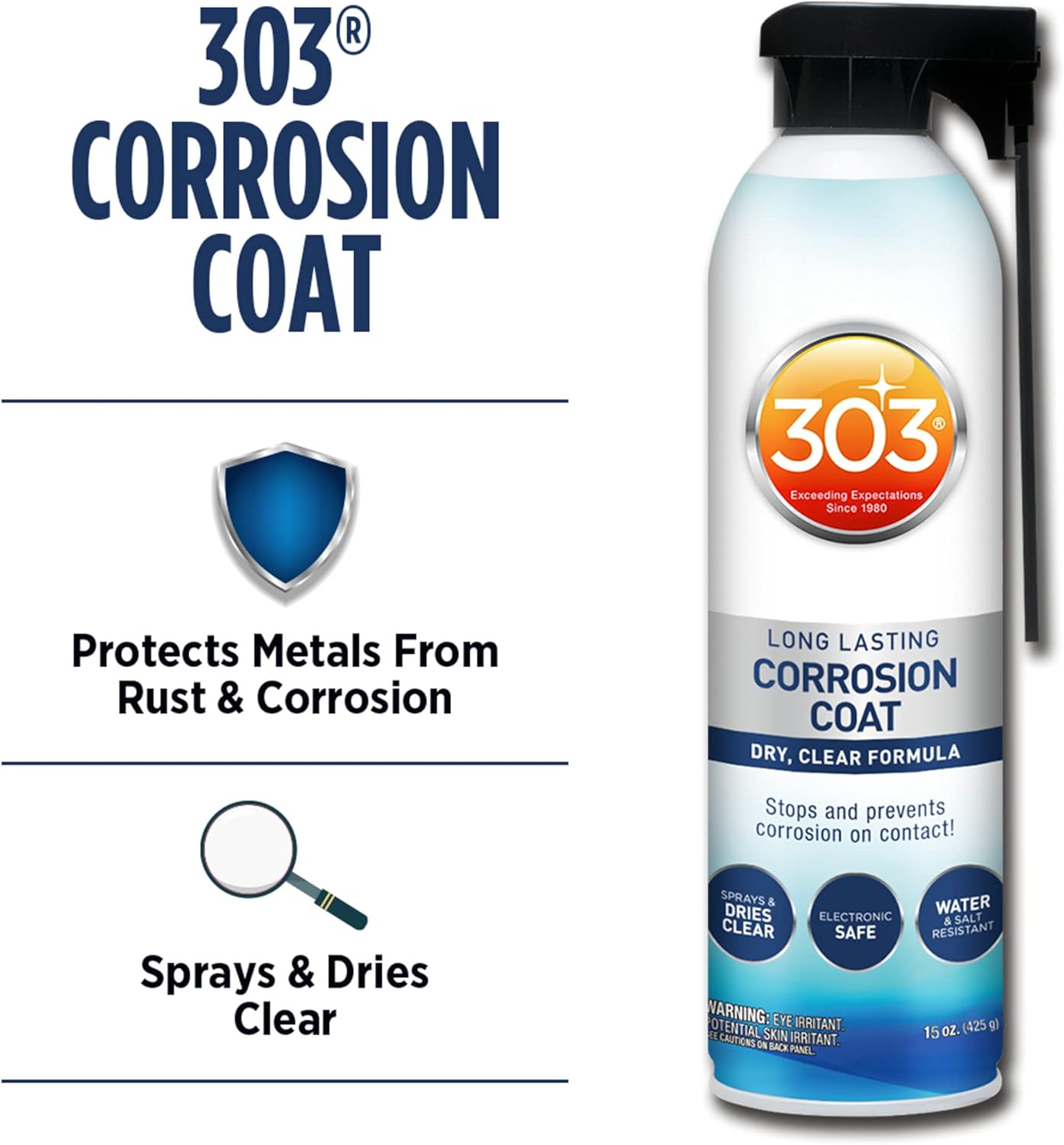 303 Marine Long Lasting Corrosion Coat - Dry, Clear Formula - Stops And Prevents Corrosion On Contact - Electronic Safe - Water And Salt Resistant, 15 fl. oz. (30396) : Sports & Outdoors