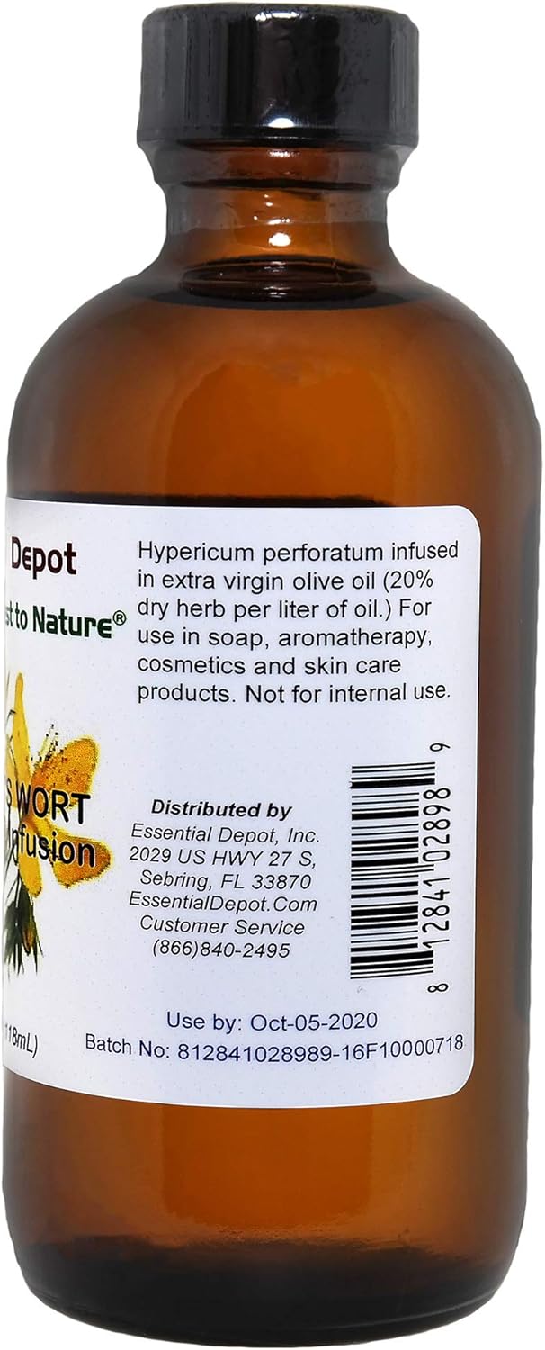 Essential Depot St Johns Wort Herbal Oil Infusion - Vegan - Non-GMO - Supplied in 4 oz. Amber Glass Bottle with Black Phenolic Cone Lined Safety Sealed Cap