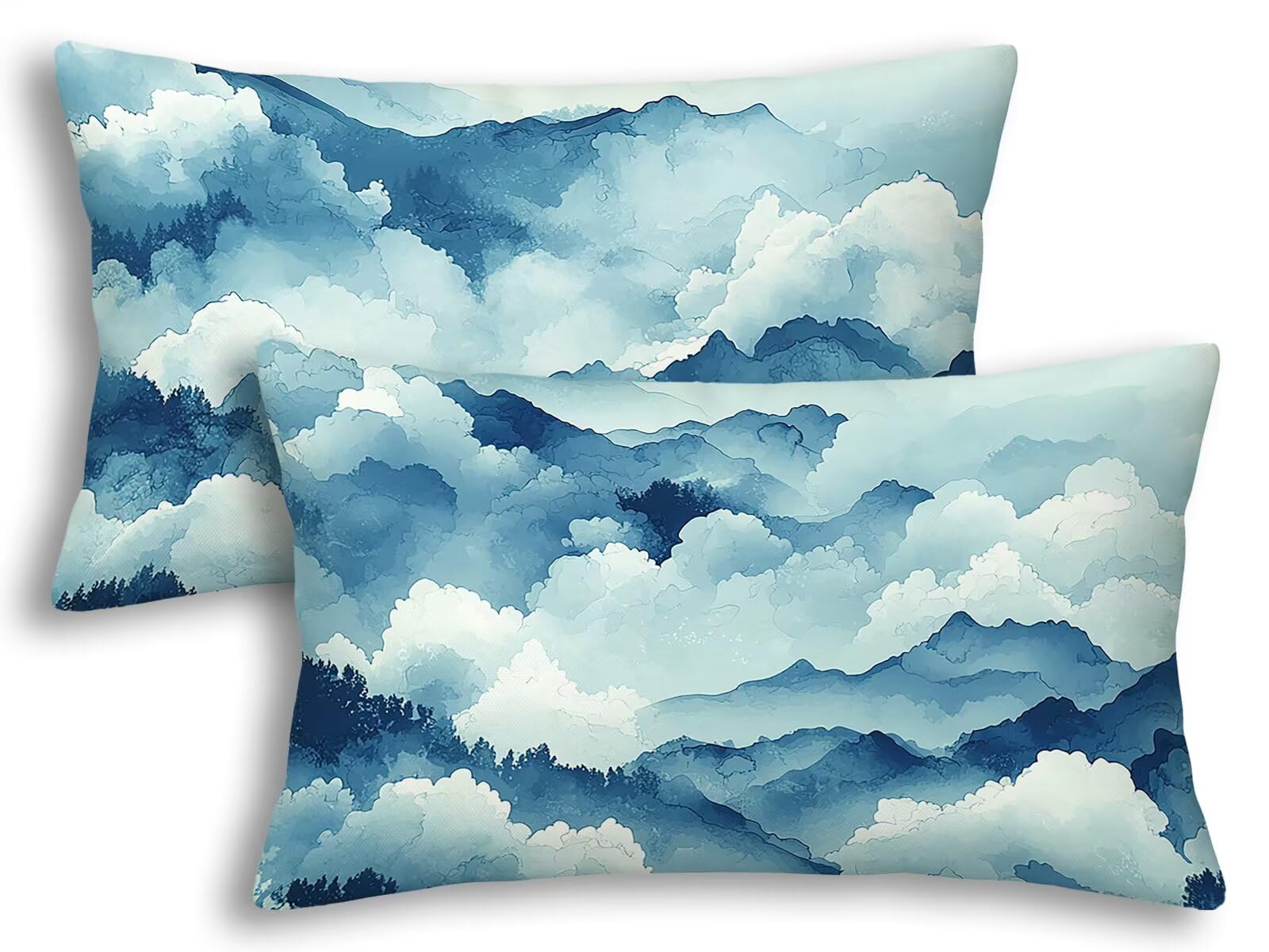 Fundas cojines rectangular de terciopelo azul con paisaje regalo decoracion