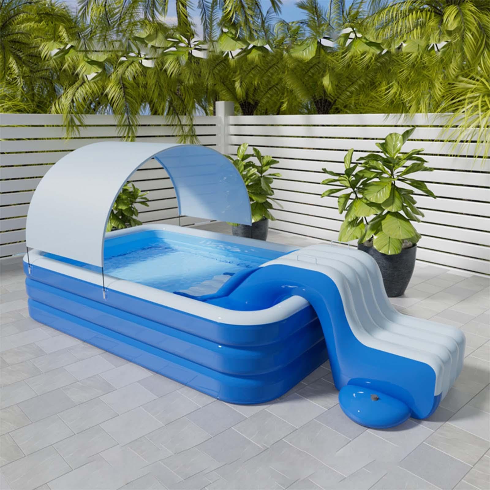 Tobogán Inflable, Centro de Juegos Inflable, Escalones Anchos, Fácil de Inflar, Divertido Juguete para Piscina en El Jardín, Patio Trasero Y Fiestas D, Azul Y Blanco