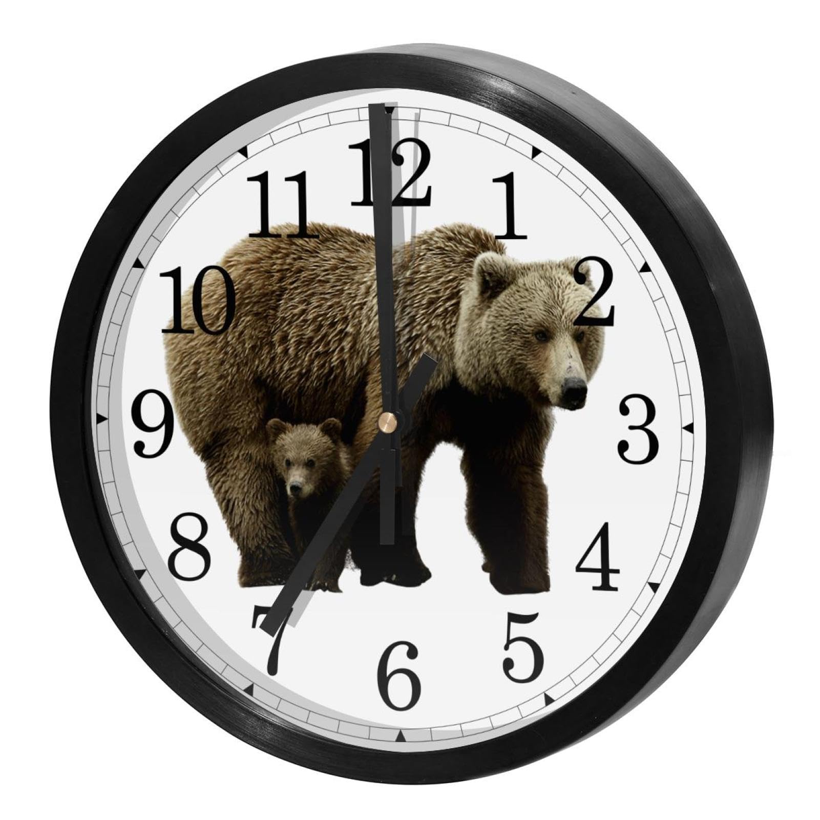 Horloge murale silencieuse pour chambre d'enfant motif ours maman et bébé