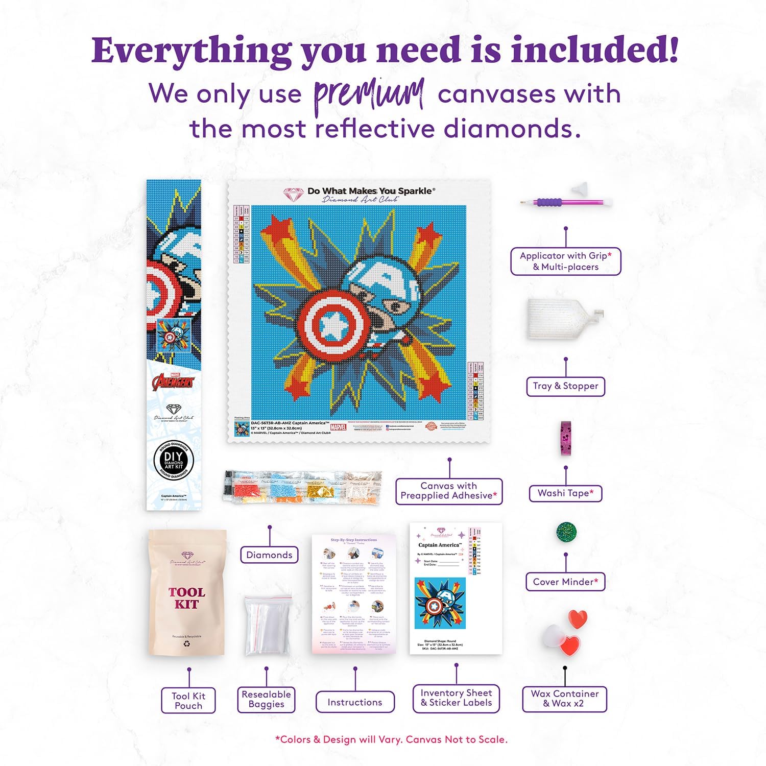DIAMOND ART CLUB Captain America Diamond Painting Kit, Fun DIY Crafts for Adults, Round Diamond Art Canvas, 13" x 13" (32.8 cm x 32.8 cm)