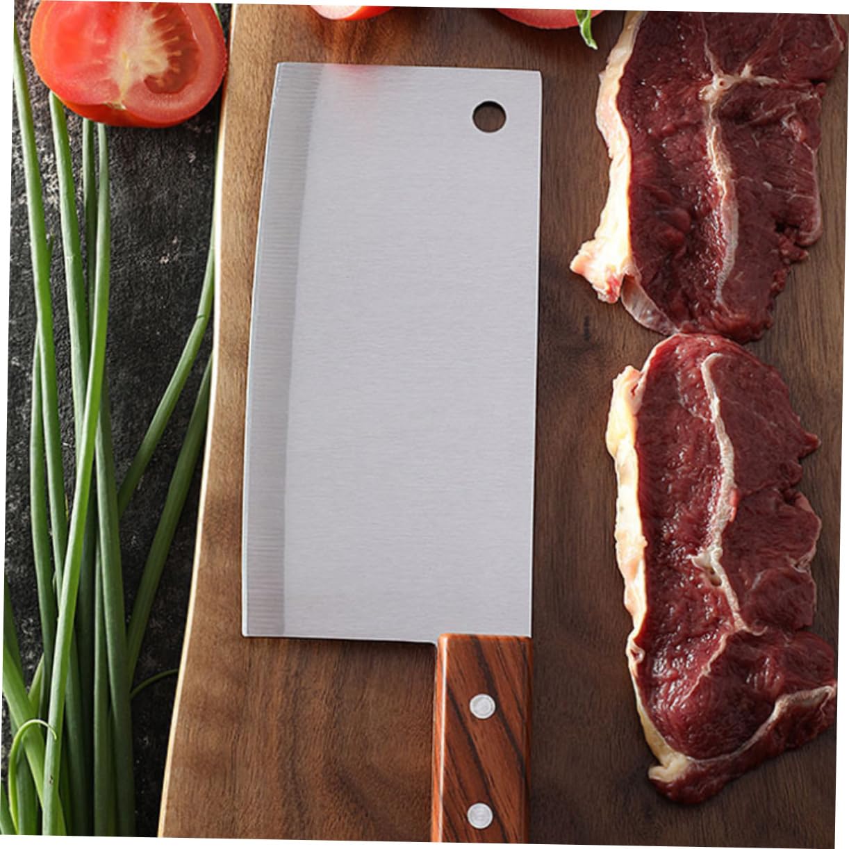 MOLUCKFU 2-pc Stainless Steel Kitchen Knife Set Chopper Wooden Handle Vegetable Meat Chopper Professional Butcher Cutter for Home Restaurant