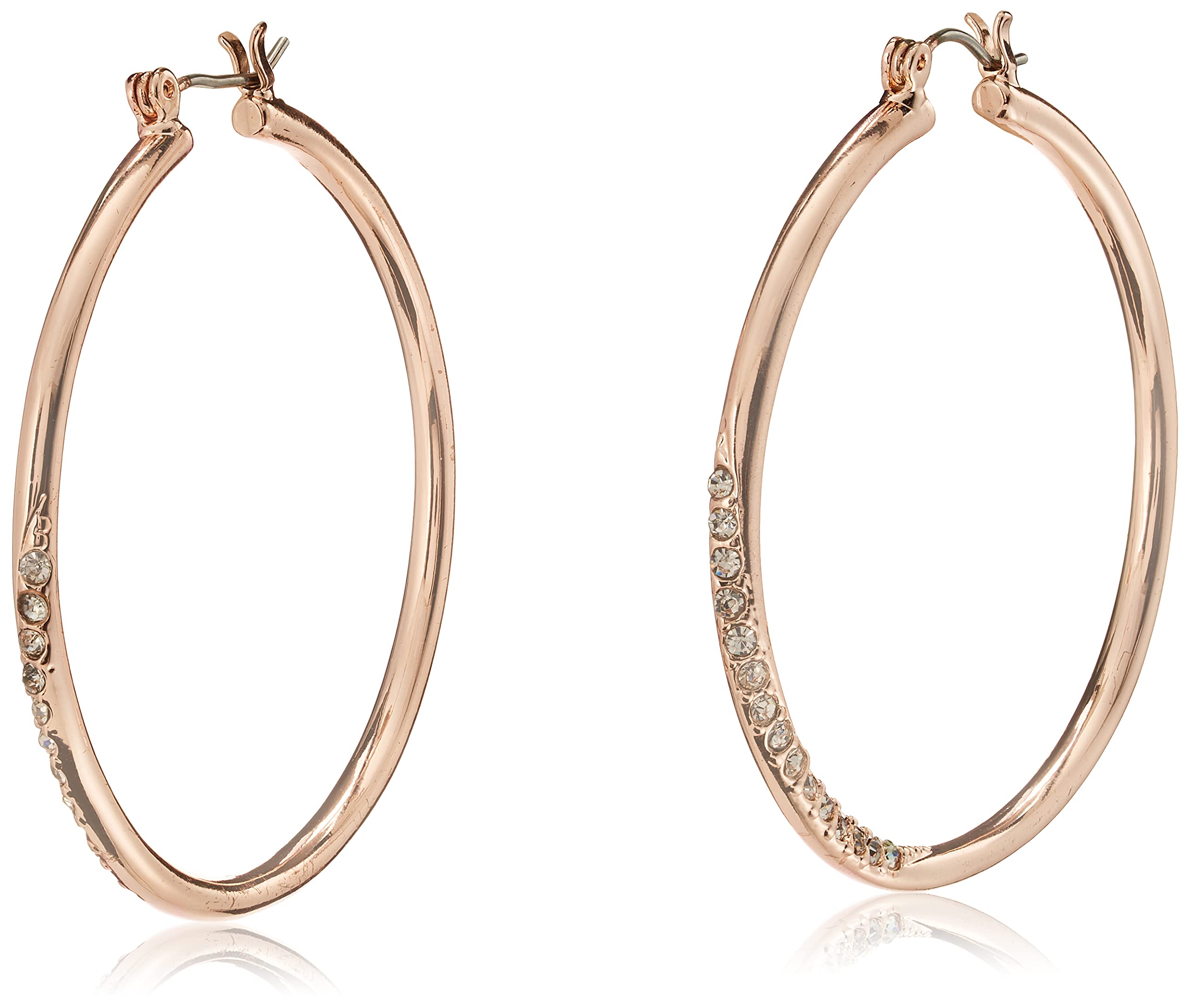 GUESS "Basic" Rose Gold Stone Front Hoop Earrings