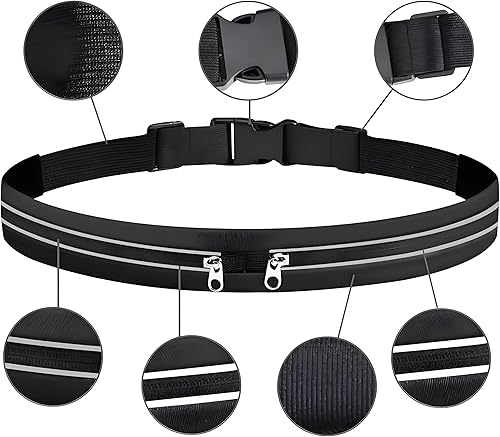 Miniatura 2 de Cinturón deportivo para correr para hombres y mujeres, para exteriores, doble bolsa, a prueba de sudor, cintura delgada, riñonera para teléfono,