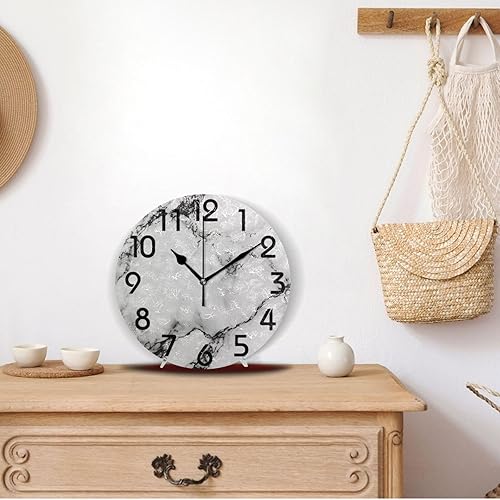 Miniatura 3 de Lifelike - Reloj de pared redondo de mármol blanco en línea negra de 10 pulgadas, analógico, silencioso, sin tictac, para el hogar, cocina, sala de