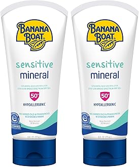 Banana Boat 100% Mineral, Reef Friendly, Broad Spectrum Sensitive Skin Sunscreen Lotion, SPF 50, 6oz. (Pack of 1)