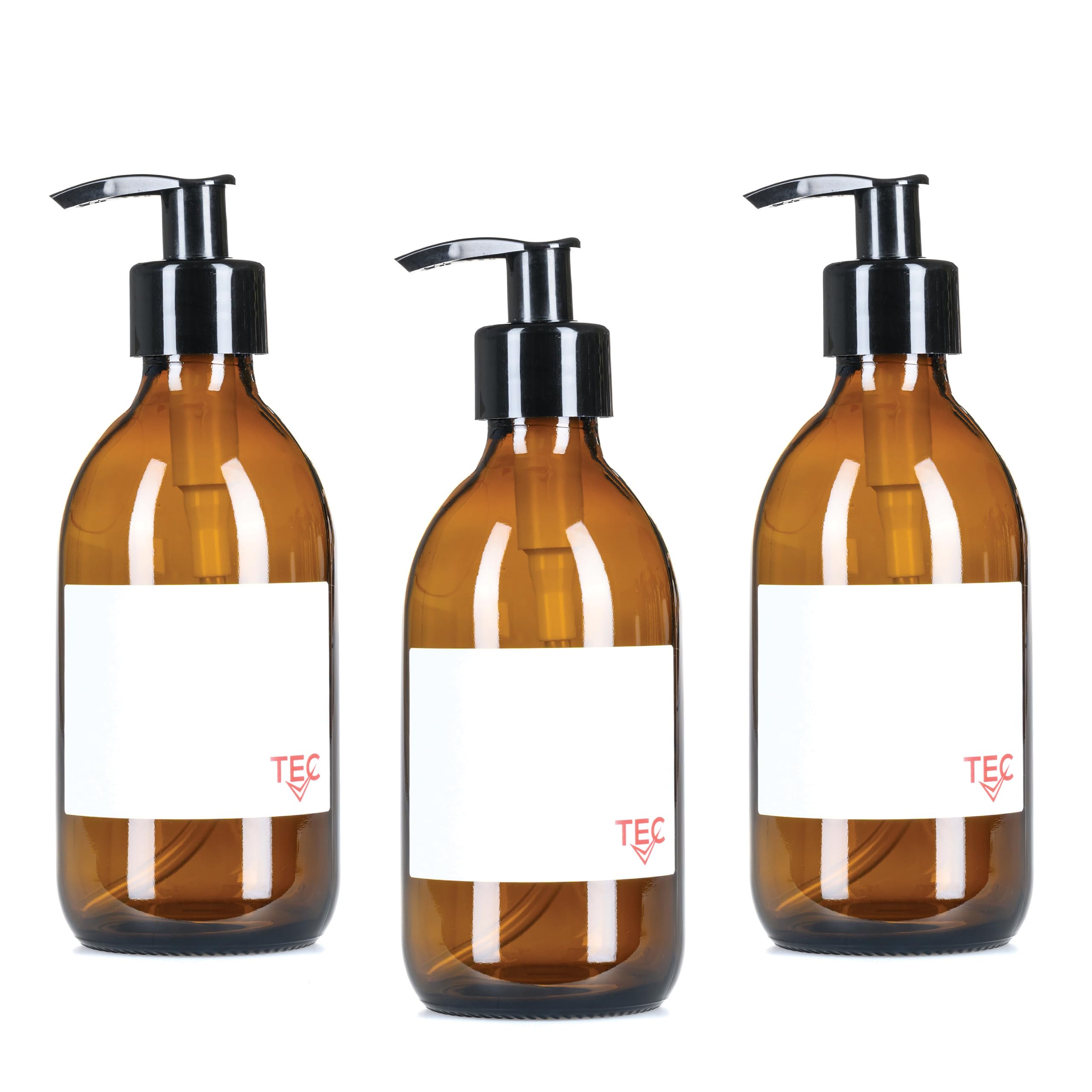 TEC 300ml Bottles Amber Glass 65% Recycled with Pumps (3)
