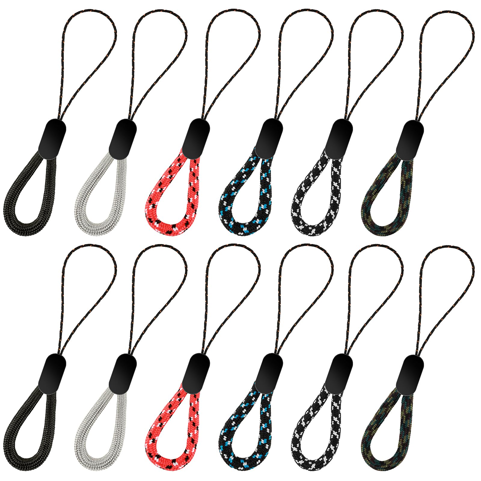 Mabor 12 Stück Schlüsselband Kurz, Schlaufen Lanyard Kamera Kette Schlüsselanhänger Schlaufe Handyband Kurz Handschlaufe Finger Nylon Handschlaufe für Schlüssel Lanyard Brieftasche Handy | Tragbares, kurzes Umhängeband, farbige Fingerriemen für Handyhülle