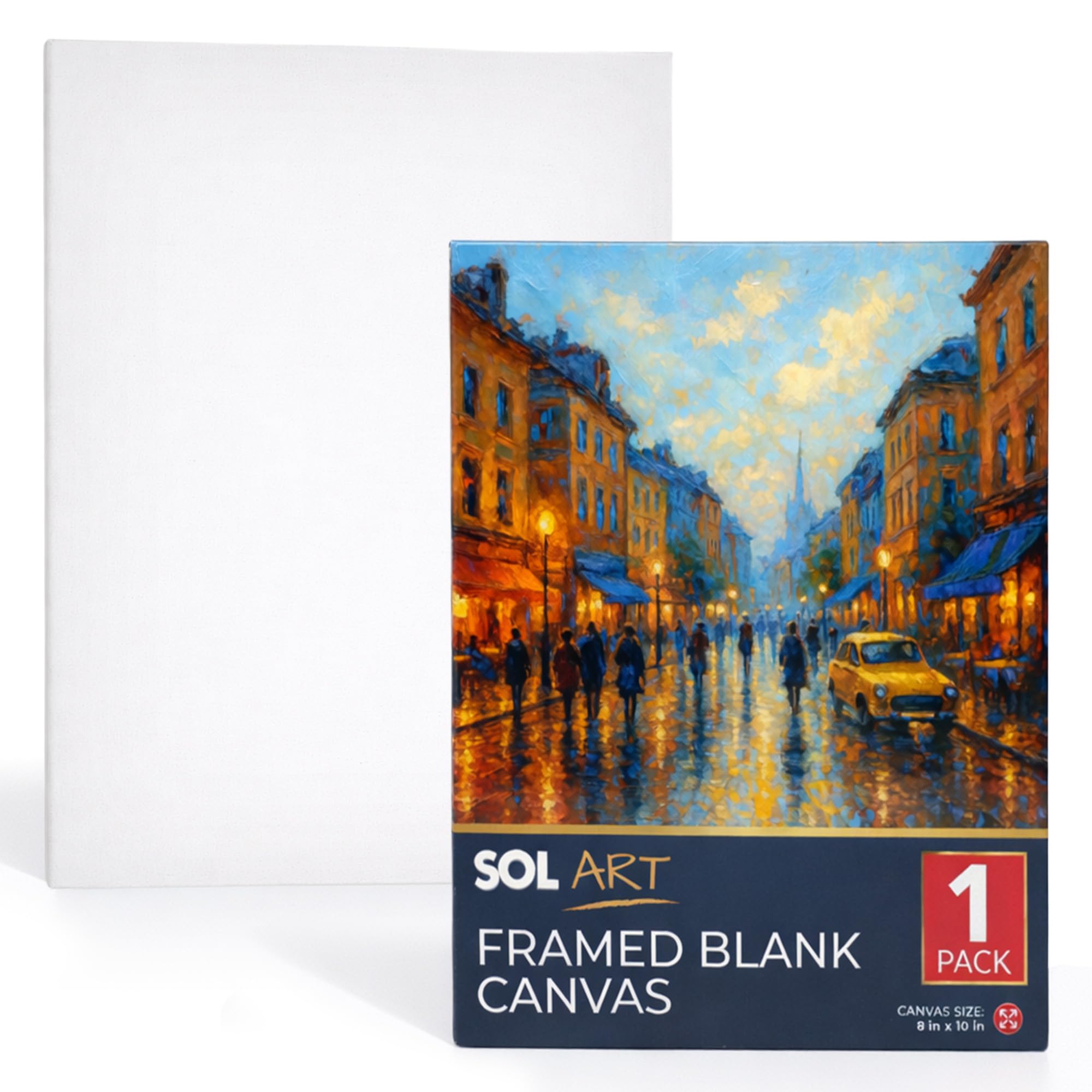 SOL 1pk Framed Blank Canvas for Painting – 20cm x 25cm Artist Board with MDF Backing for Acrylic, Oil & Mixed Media – Pre-Stretched Surface for DIY, Craft, Display, Studio or Classroom Use