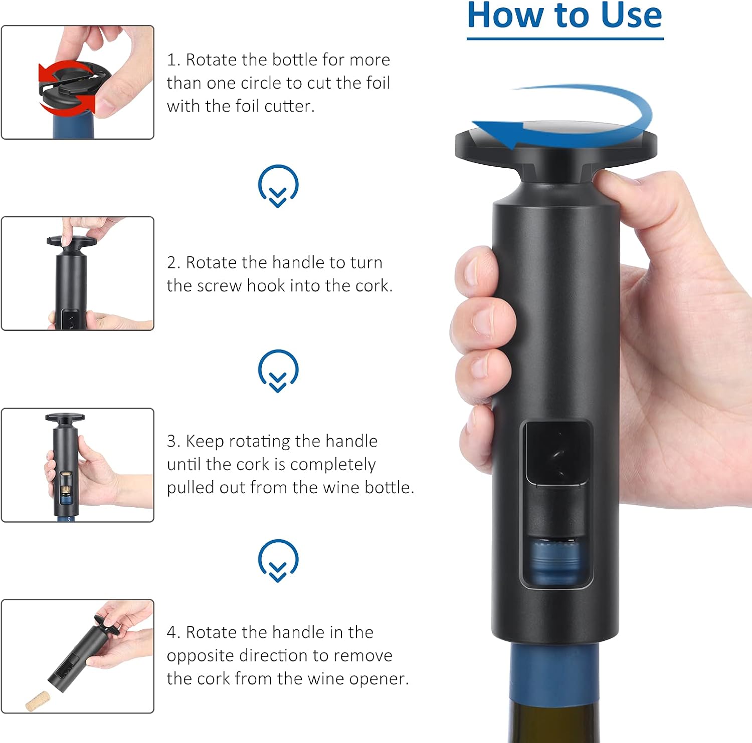 Waiter Corkscrew Wine Opener with Foil Cutter, Self-Pull