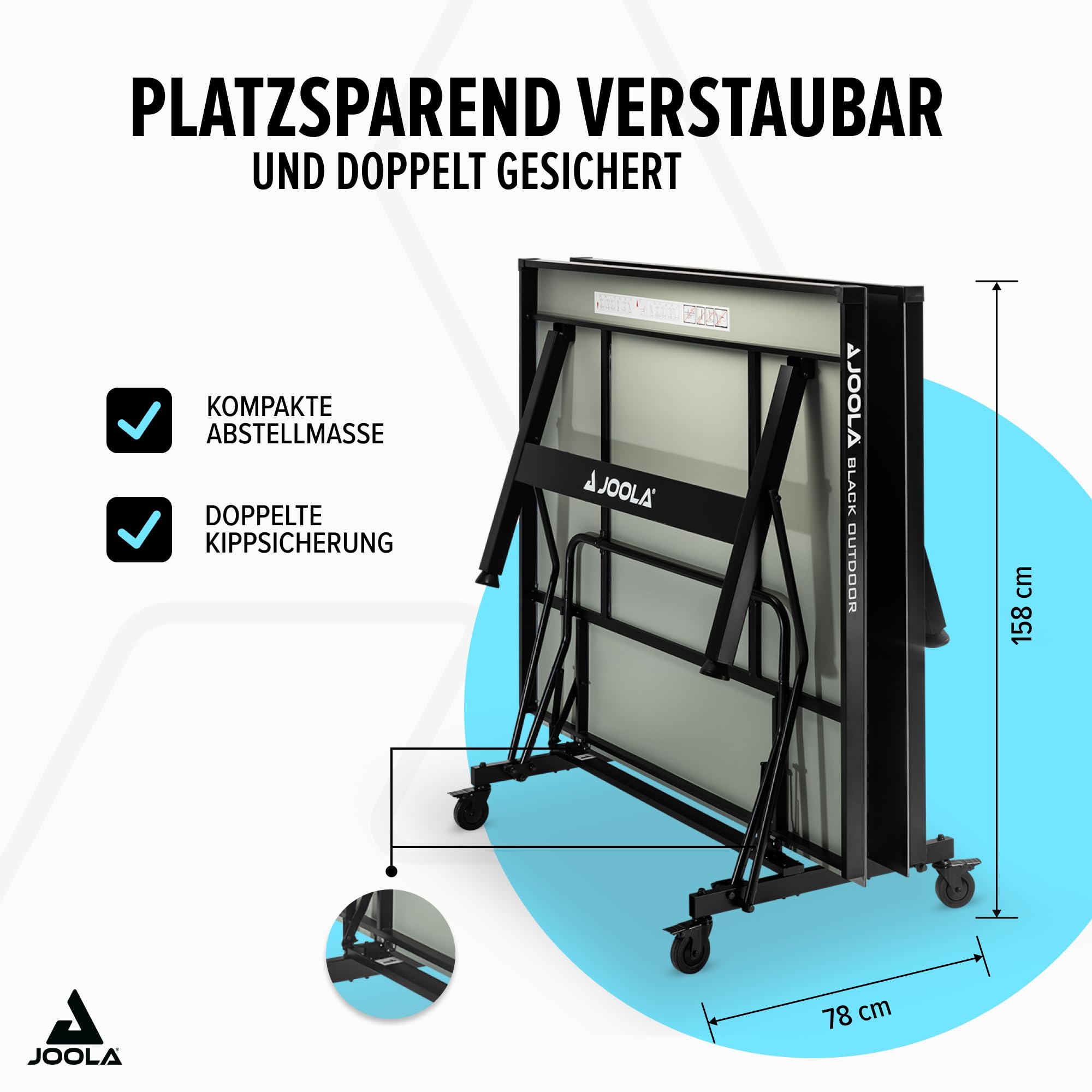 JOOLA Tischtennisplatte Black Outdoor, Wetterfest, Mobile & Klappbarer Tischtennistisch | 6mm Aluminium Plattenstärke | Inklusive Netz, schwarz, 274 x 152,5 x 76 cm