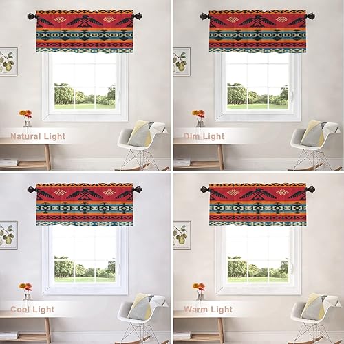 Vista 6 de Shrahala Ethnic Geometric Tribal Kitchen Valances Half Window Curtain, Native American Navajo Tribal Design Print Kitchen Valance for Window Ink